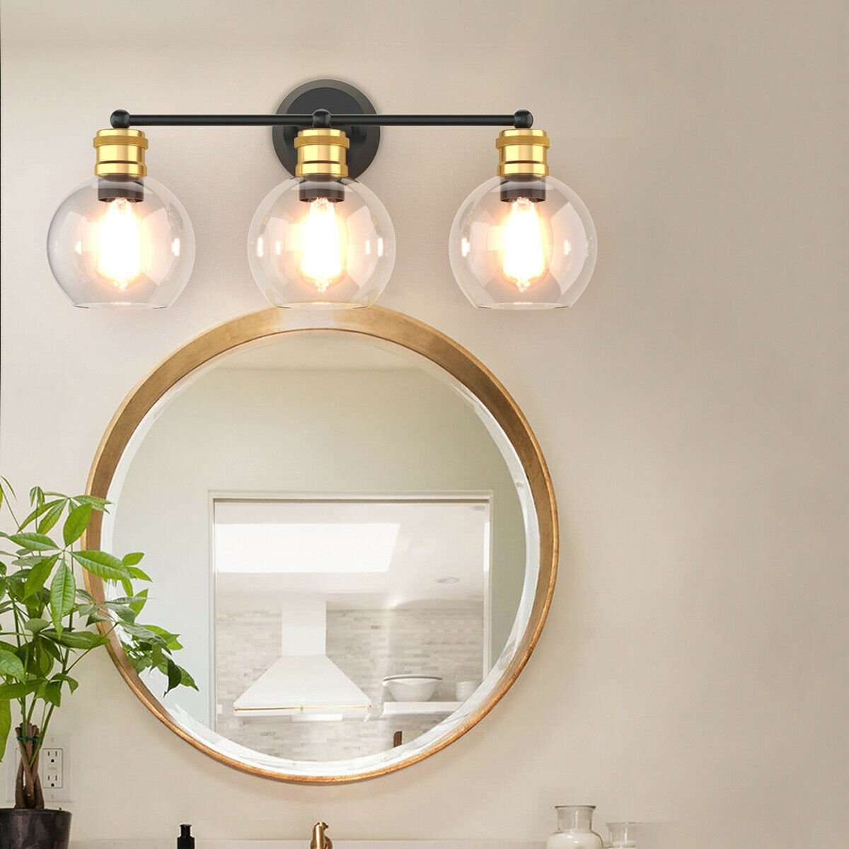 Modern 3-light Bubbled Glass Vanity Light, Black Wall Lights   at Gallery Canada