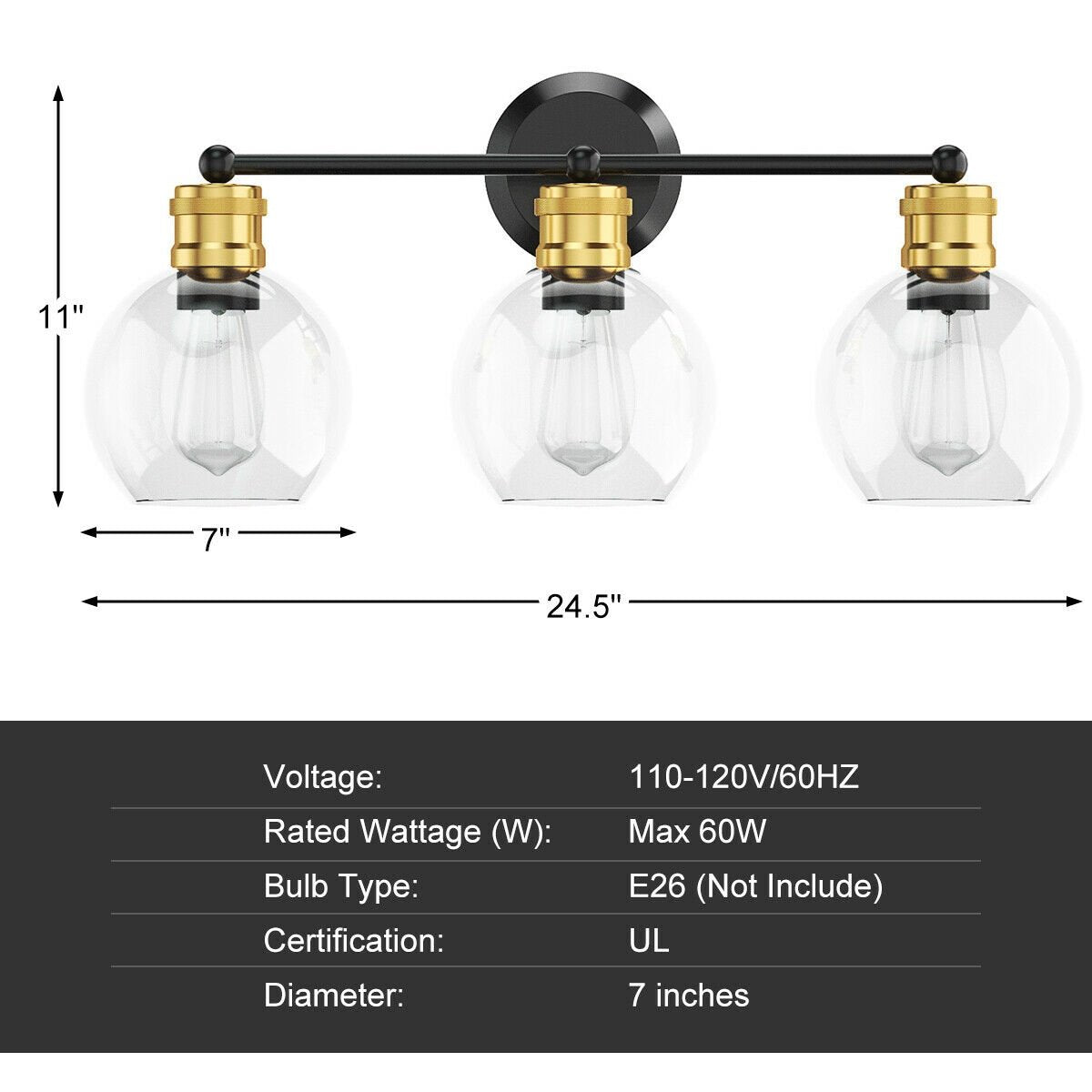 Modern 3-light Bubbled Glass Vanity Light, Black Wall Lights   at Gallery Canada