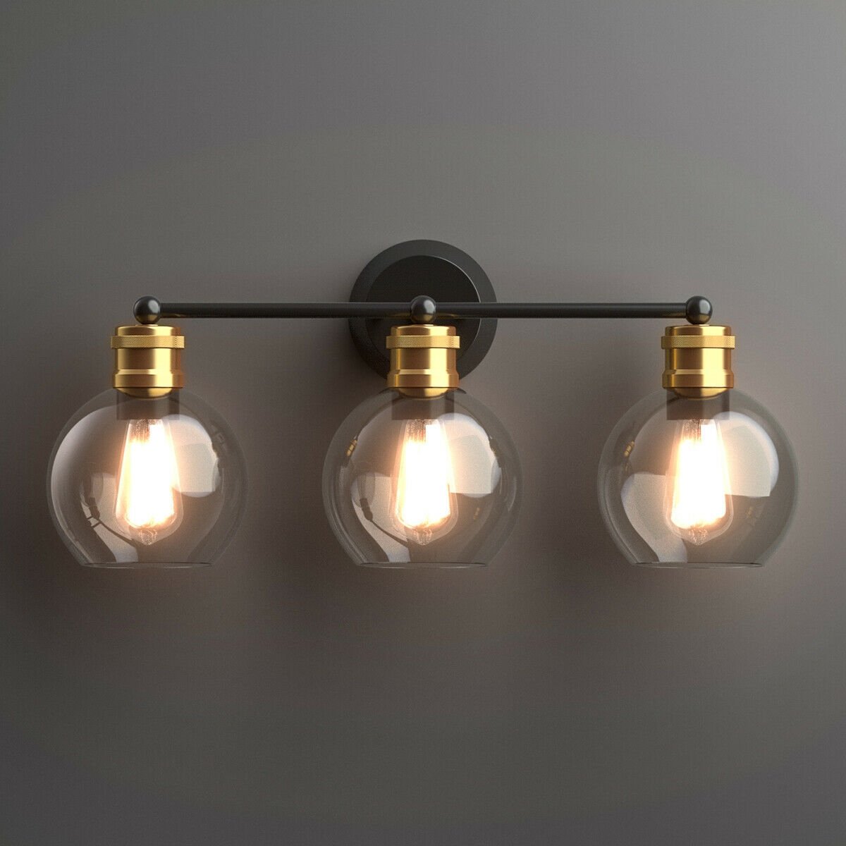 Modern 3-light Bubbled Glass Vanity Light, Black Wall Lights   at Gallery Canada