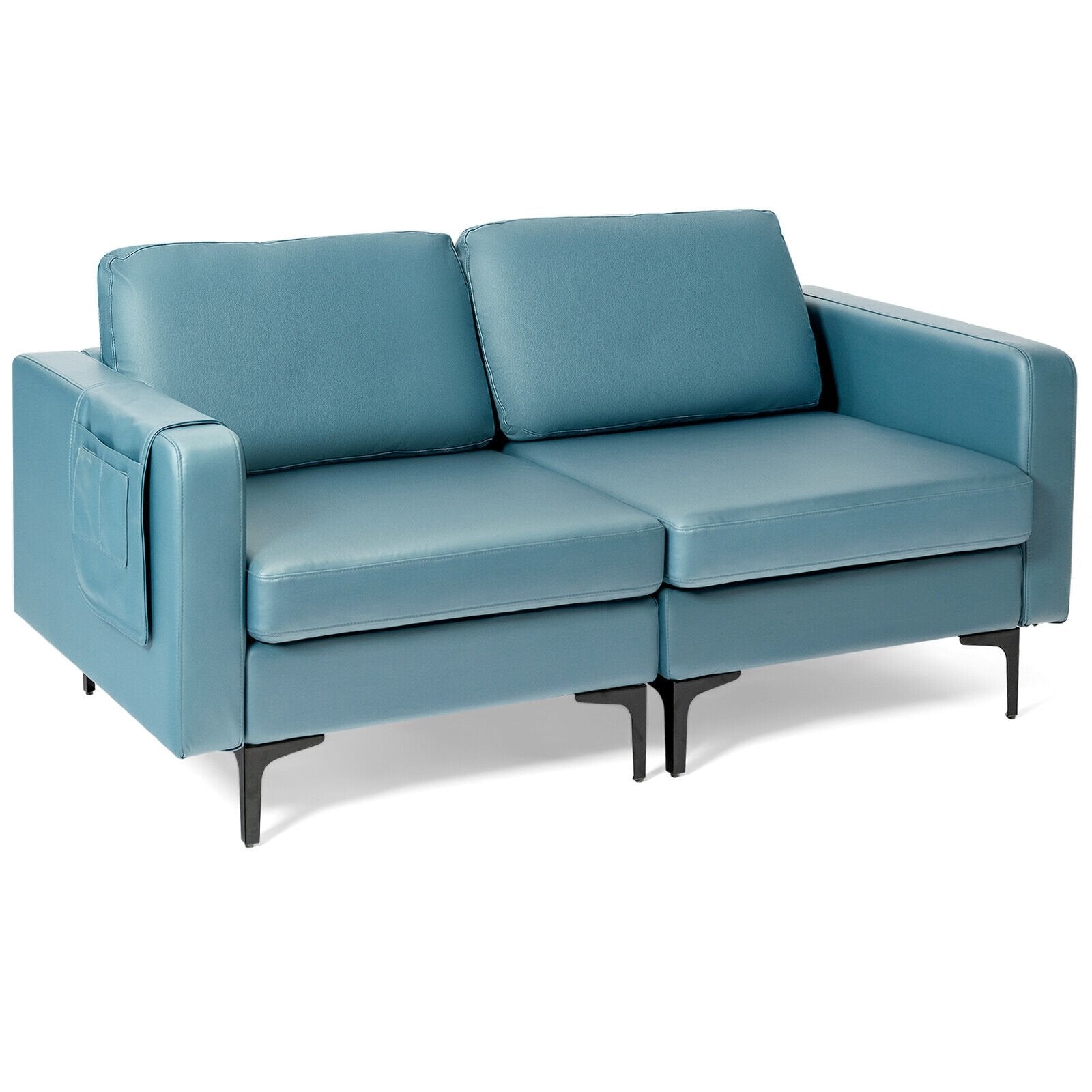 Modern Loveseat Sofa Couch with Side Storage Pocket and Sponged Padded Seat Cushions, Blue Sofas & Loveseats   at Gallery Canada