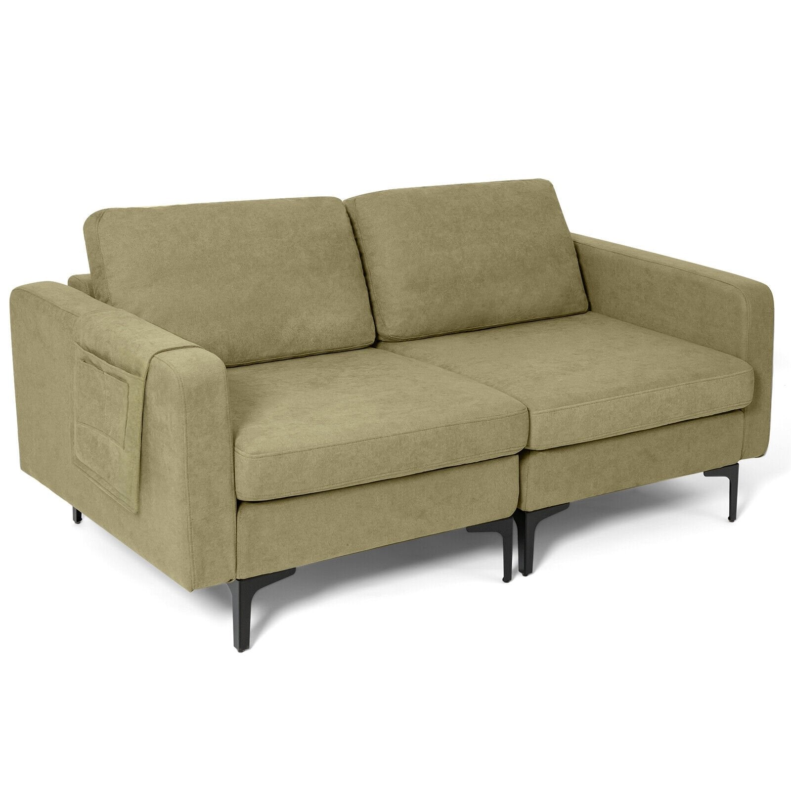 Modern Loveseat Sofa Couch with Side Storage Pocket and Sponged Padded Seat Cushions, Green Sofas & Loveseats   at Gallery Canada