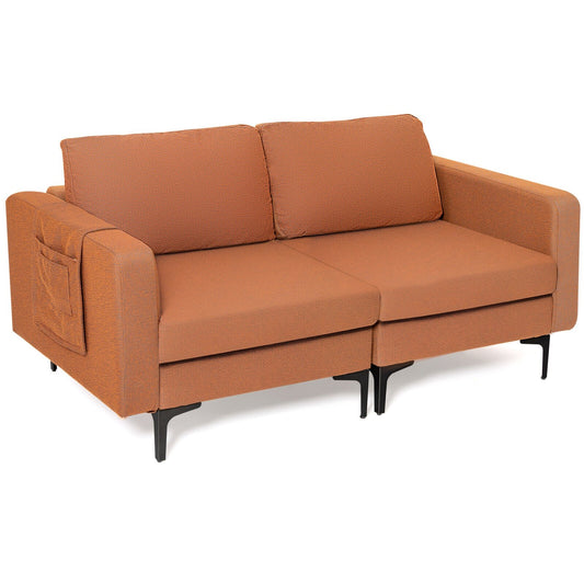 Modern Loveseat Sofa Couch with Side Storage Pocket and Sponged Padded Seat Cushions, Orange Sofas & Loveseats   at Gallery Canada