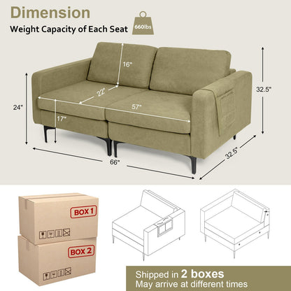 Modern Loveseat Sofa Couch with Side Storage Pocket and Sponged Padded Seat Cushions, Green Sofas & Loveseats   at Gallery Canada