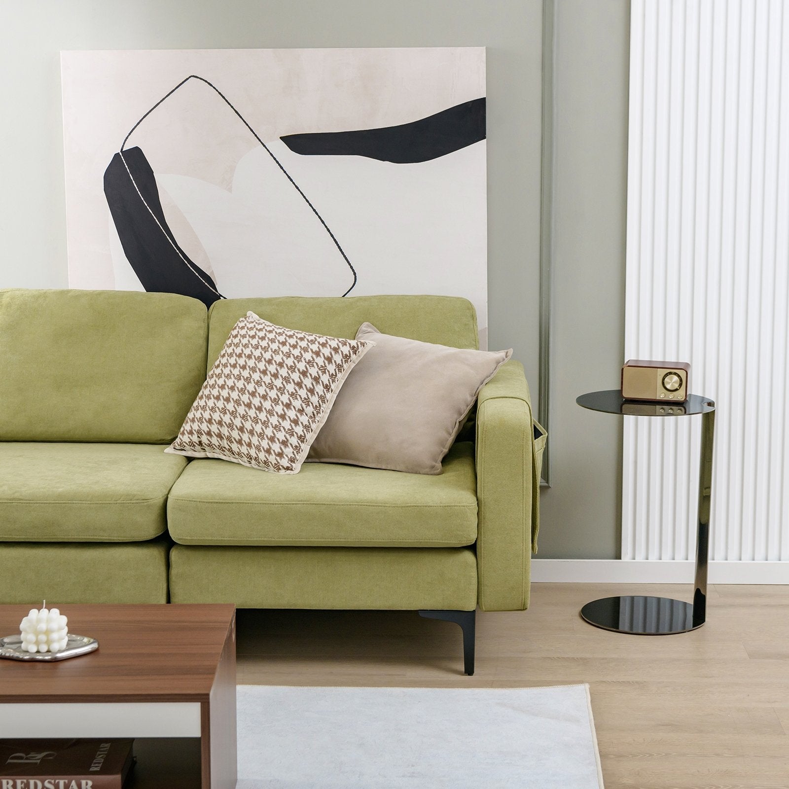 Modern Loveseat Sofa Couch with Side Storage Pocket and Sponged Padded Seat Cushions, Green Sofas & Loveseats   at Gallery Canada