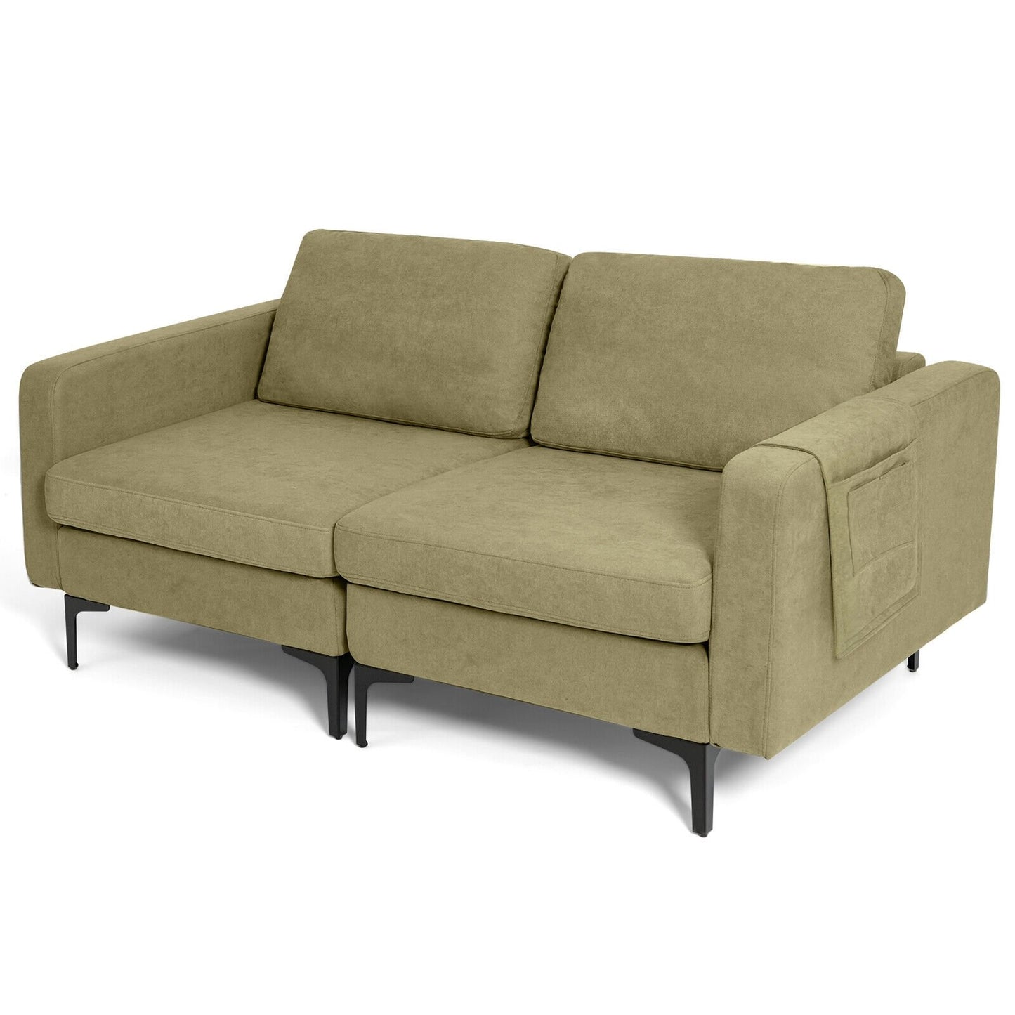 Modern Loveseat Sofa Couch with Side Storage Pocket and Sponged Padded Seat Cushions, Green Sofas & Loveseats   at Gallery Canada