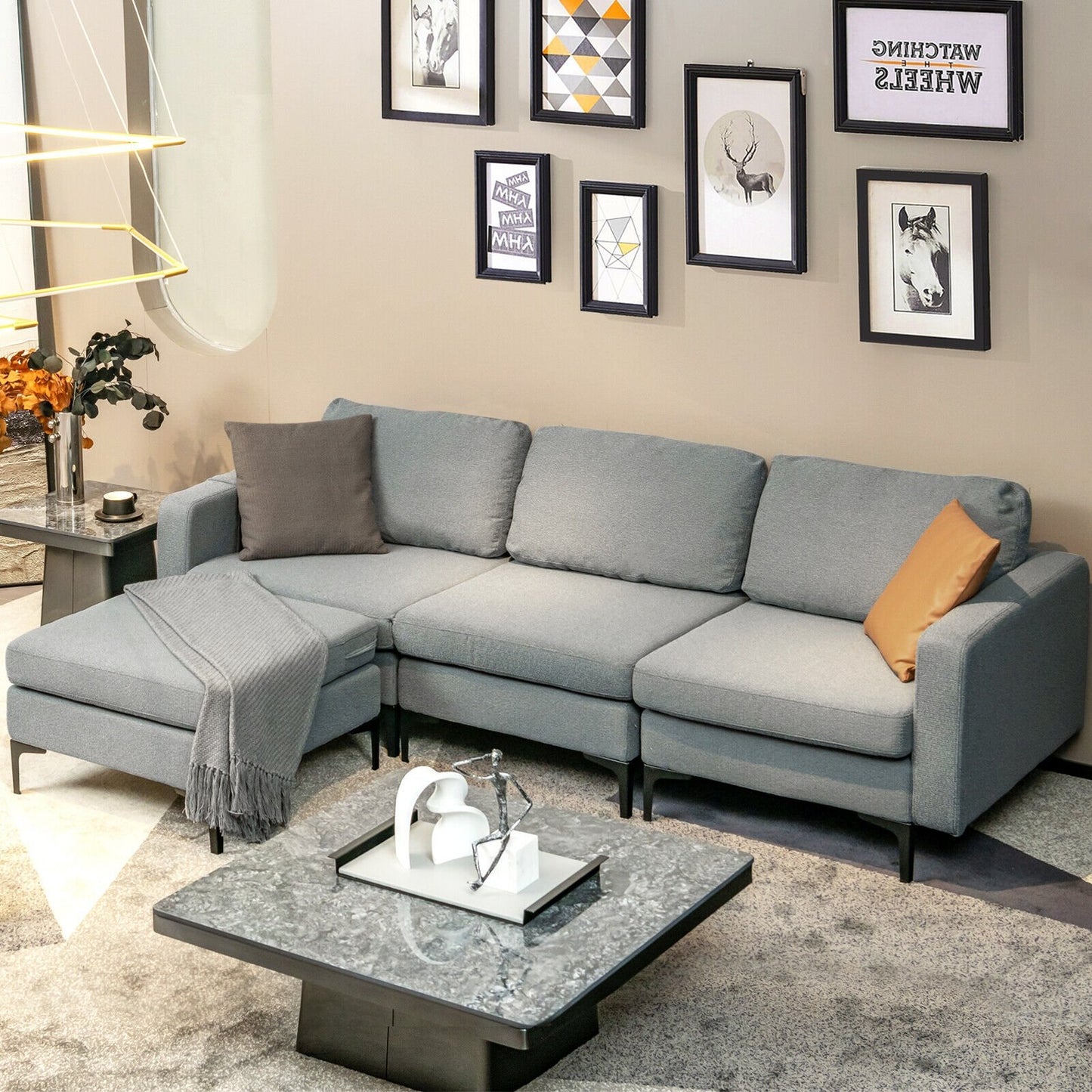 Modular L-shaped Sectional Sofa with Reversible Chaise and 2 USB Ports, Dark Gray Sofas & Loveseats   at Gallery Canada