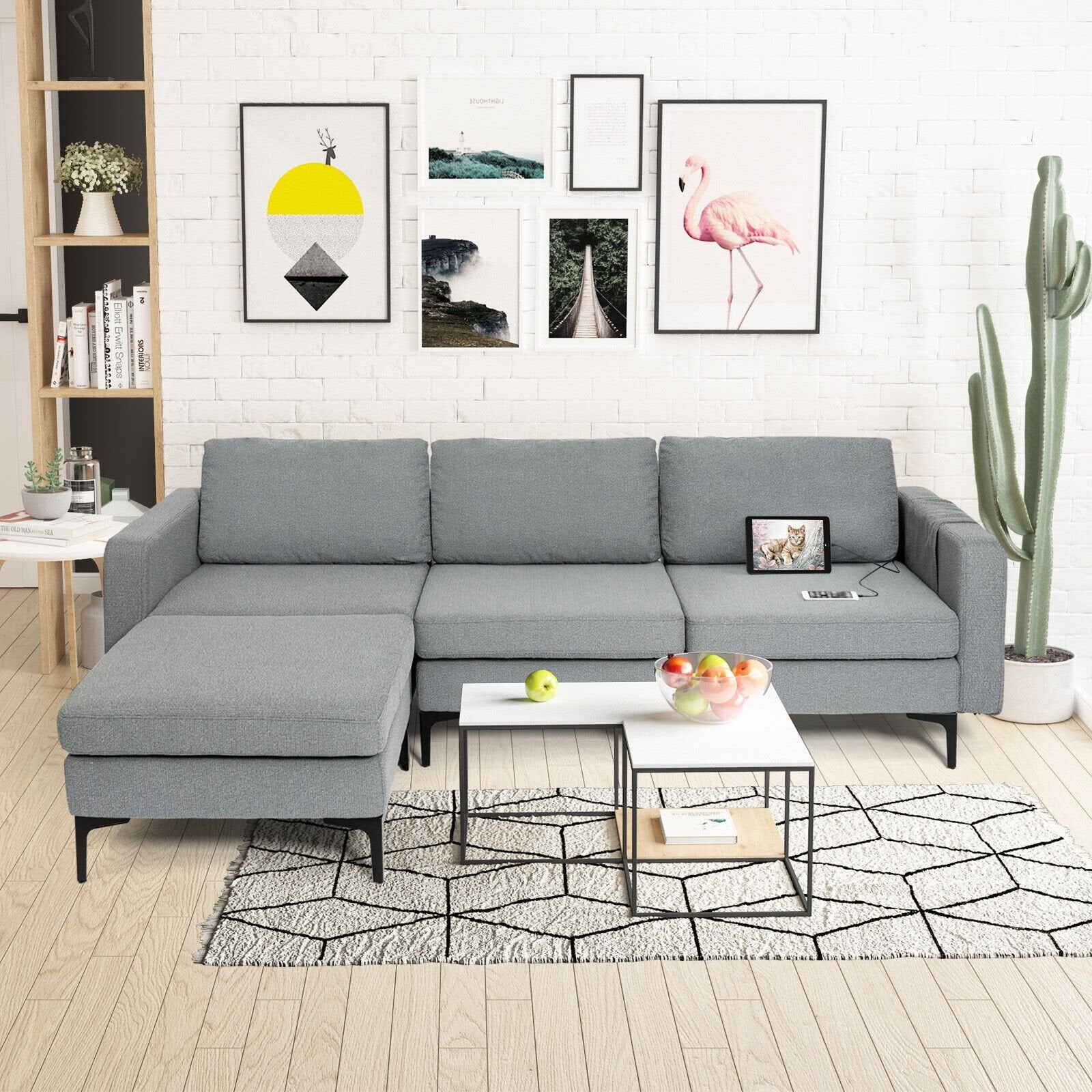 Modular L-shaped Sectional Sofa with Reversible Chaise and 2 USB Ports, Dark Gray Sofas & Loveseats   at Gallery Canada