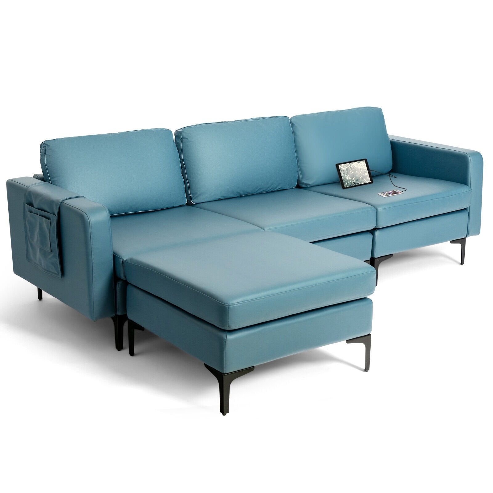 Modular L-shaped Sectional Sofa with Reversible Chaise and 2 USB Ports, Blue Sofas & Loveseats   at Gallery Canada