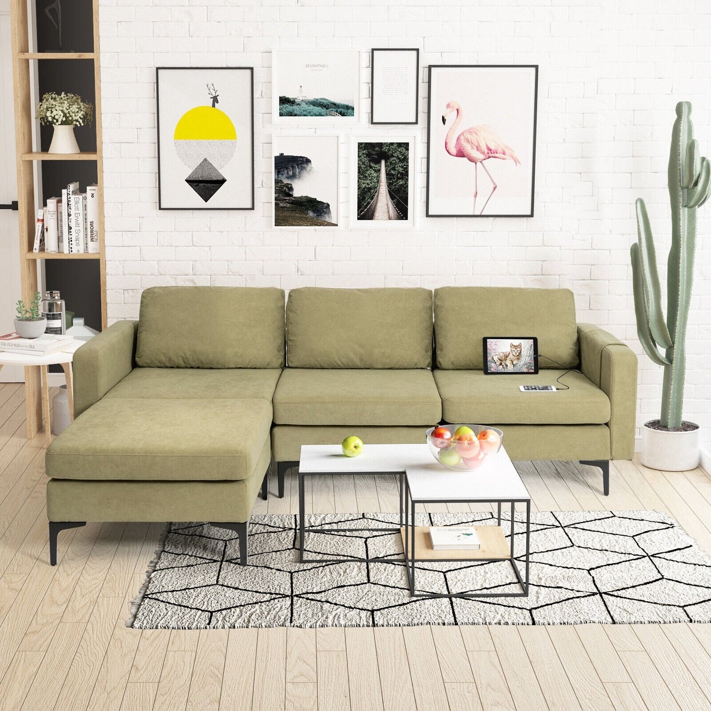 Modular L-shaped Sectional Sofa with Reversible Chaise and 2 USB Ports, Green Sofas & Loveseats   at Gallery Canada