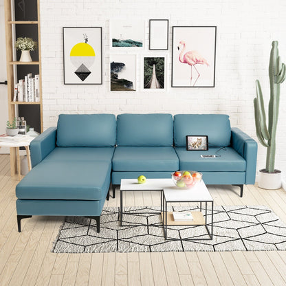 Modular L-shaped Sectional Sofa with Reversible Chaise and 2 USB Ports, Blue Sofas & Loveseats   at Gallery Canada