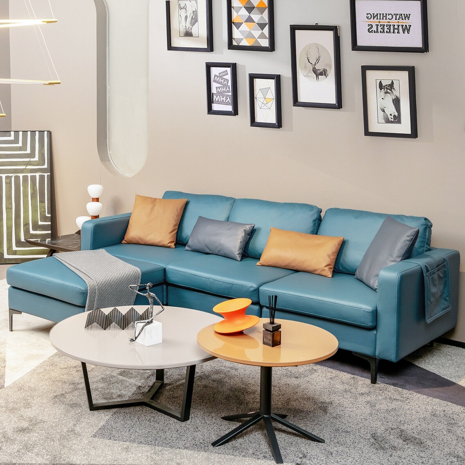 Modular L-shaped Sectional Sofa with Reversible Chaise and 2 USB Ports, Blue - Gallery Canada