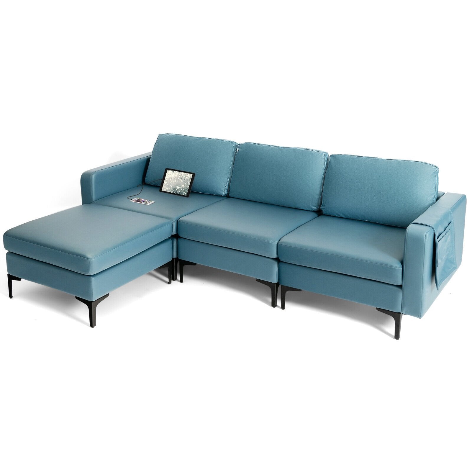 Modular L-shaped Sectional Sofa with Reversible Chaise and 2 USB Ports, Blue Sofas & Loveseats   at Gallery Canada