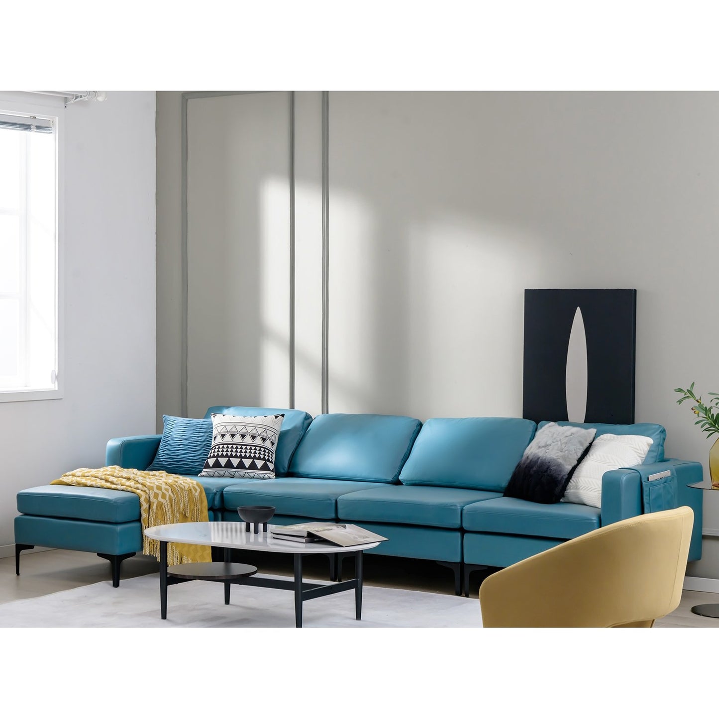 Modular L-shaped Sectional Sofa with Reversible Chaise and 2 USB Ports, Blue - Gallery Canada