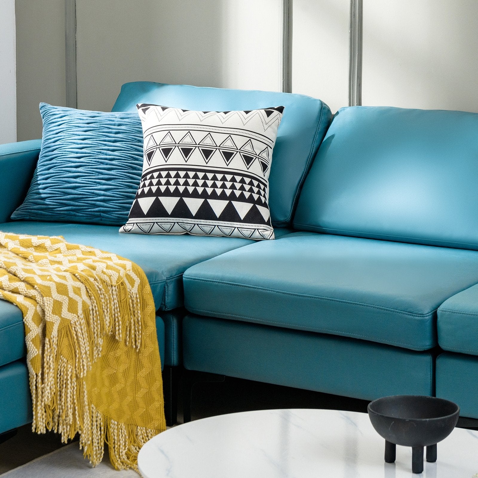 Modular L-shaped Sectional Sofa with Reversible Chaise and 2 USB Ports, Blue - Gallery Canada