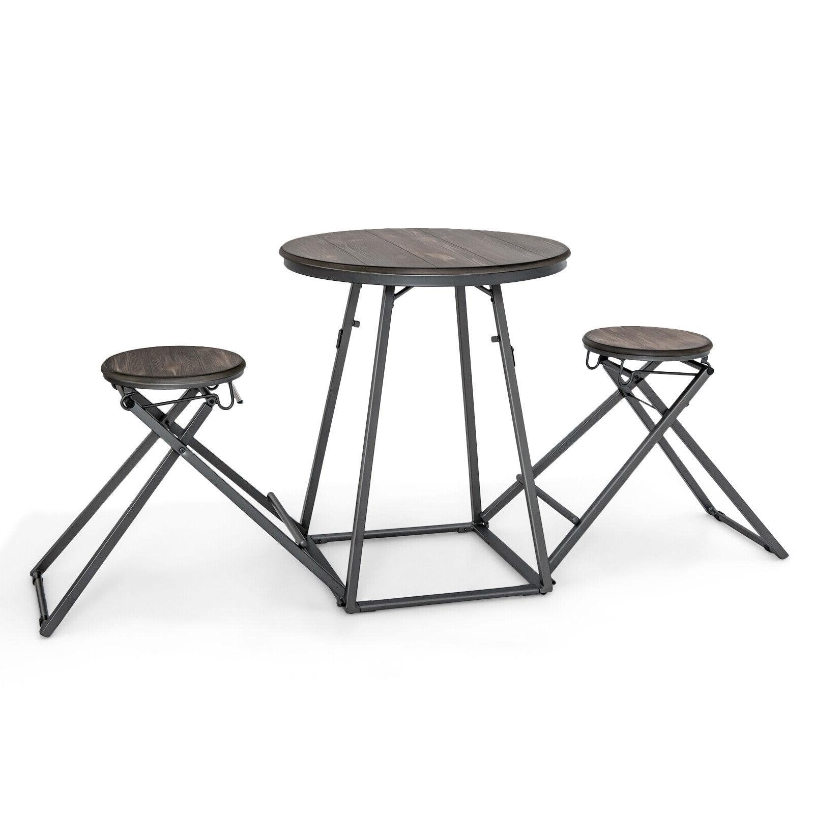 3 Pieces Dining Table Set with 2 Foldable Stools for Small Space, Gray Dining Room Sets   at Gallery Canada