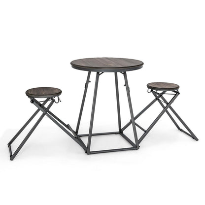 3 Pieces Dining Table Set with 2 Foldable Stools for Small Space, Gray - Gallery Canada