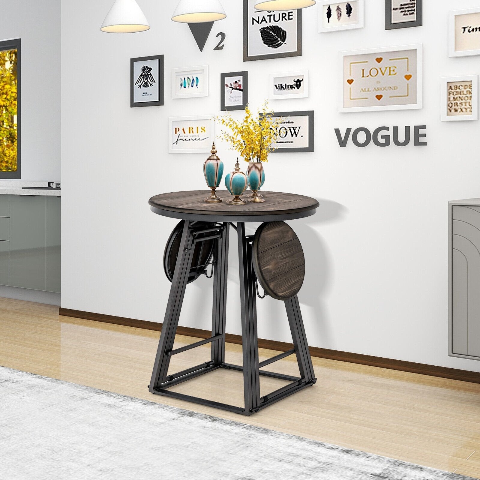 3 Pieces Dining Table Set with 2 Foldable Stools for Small Space, Gray Dining Room Sets   at Gallery Canada