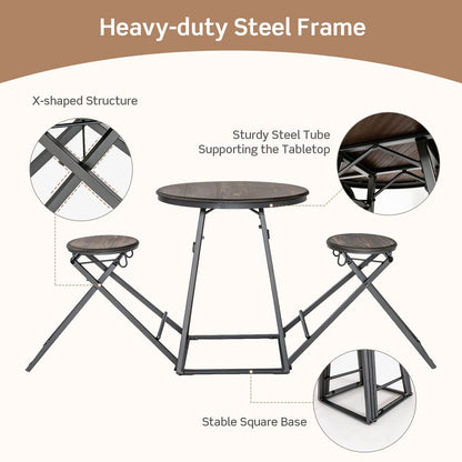 3 Pieces Dining Table Set with 2 Foldable Stools for Small Space, Gray - Gallery Canada