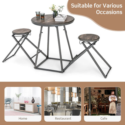 3 Pieces Dining Table Set with 2 Foldable Stools for Small Space, Gray - Gallery Canada