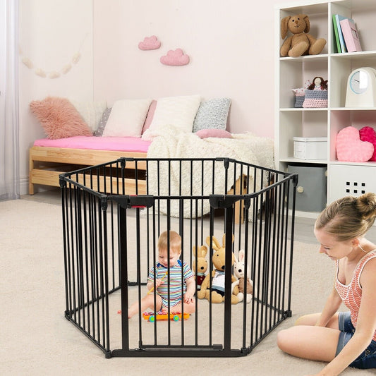 6 Panel Wall-mount Adjustable Baby Safe Metal  Fence Barrier, Black - Gallery Canada