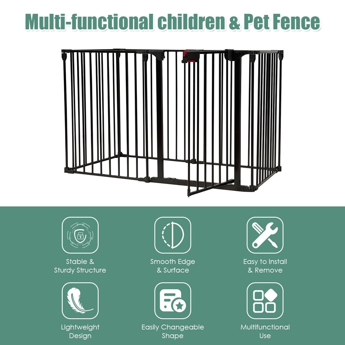 6 Panel Wall-mount Adjustable Baby Safe Metal  Fence Barrier, Black - Gallery Canada