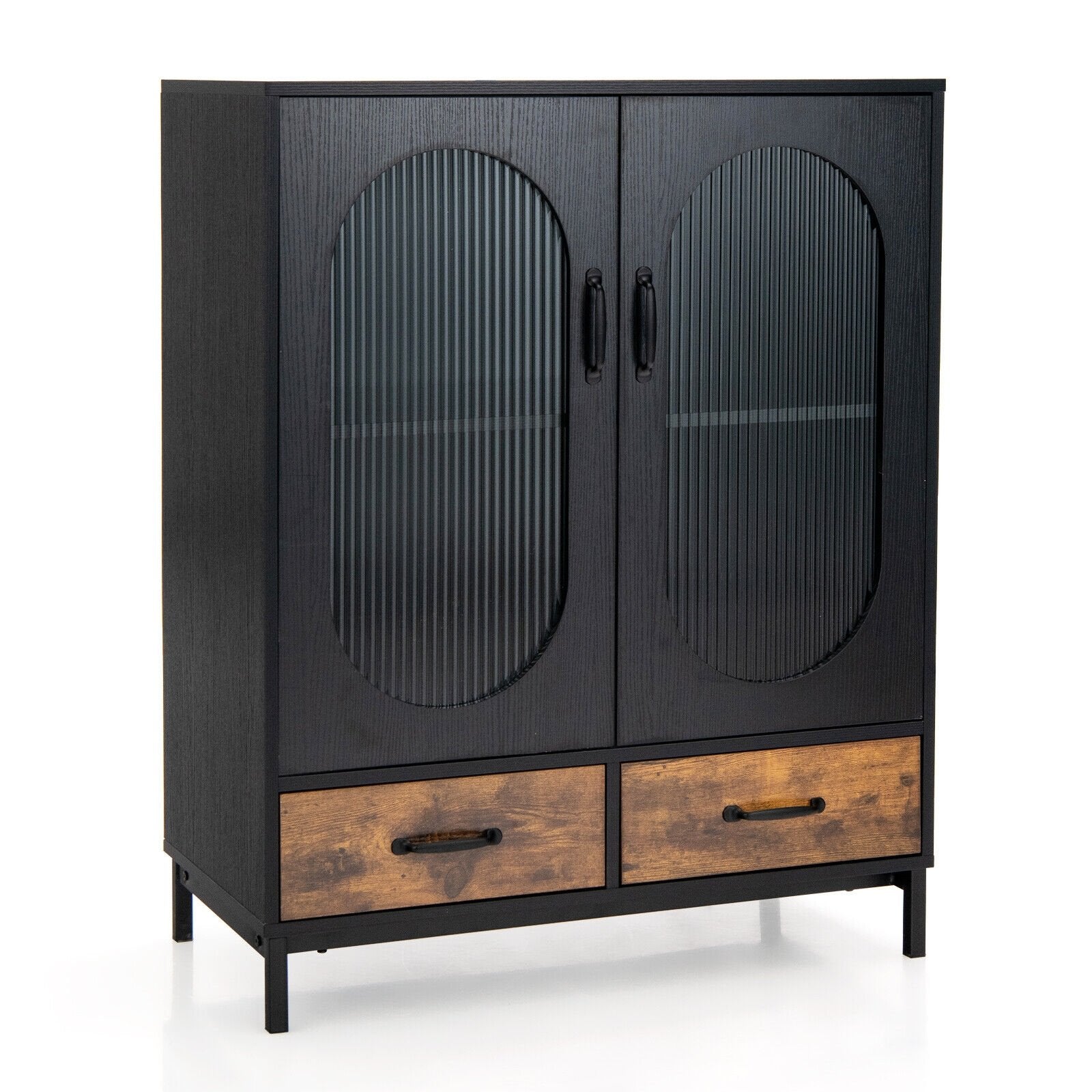 Kitchen Industrial Buffet Sideboard with Tempered Glass Doors, Black Sideboards Cabinets & Buffets   at Gallery Canada