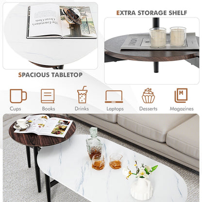 Set of 2 Modern Nesting Coffee Table with Extra Storage Shelf, White - Gallery Canada