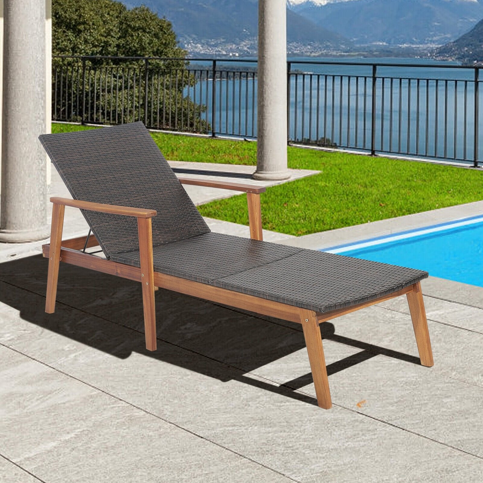 Patio Rattan Lounge Chair with 4-Position Adjustable Backrest, Brown Outdoor Chaise Lounges   at Gallery Canada