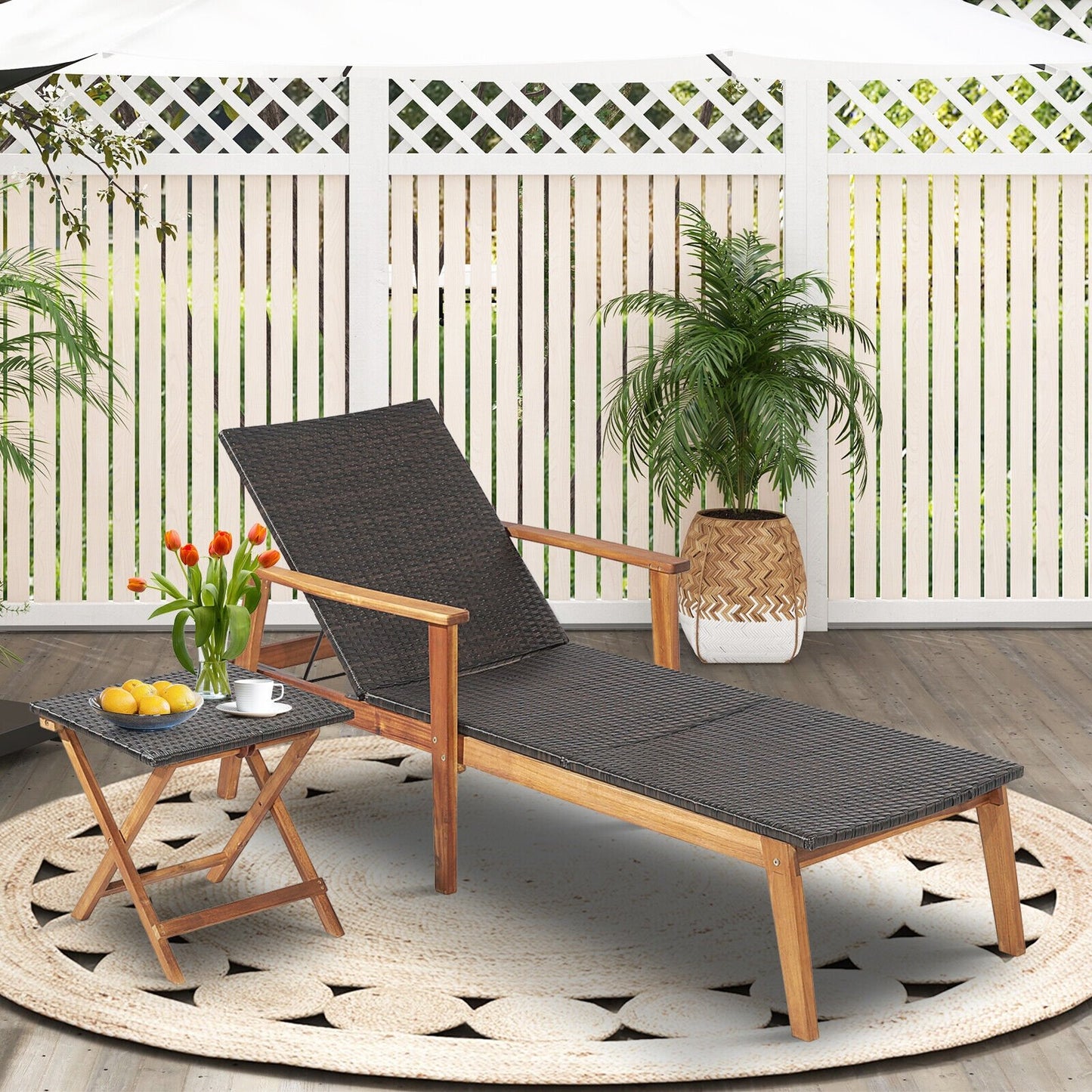 Patio Rattan Lounge Chair with 4-Position Adjustable Backrest, Brown Outdoor Chaise Lounges   at Gallery Canada