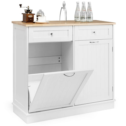 Rubber Wood Kitchen Trash Cabinet with Single Trash Can Holder and Adjustable Shelf, White Sideboards Cabinets & Buffets   at Gallery Canada