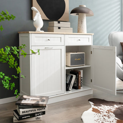 Rubber Wood Kitchen Trash Cabinet with Single Trash Can Holder and Adjustable Shelf, White Sideboards Cabinets & Buffets   at Gallery Canada