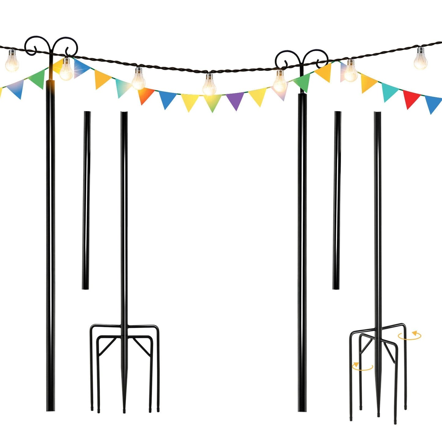 String Light Poles 2 Pack Outdoor Metal Poles with Top Arc Hook and 5-Prong Base-10 ft, Black Outdoor Decor   at Gallery Canada