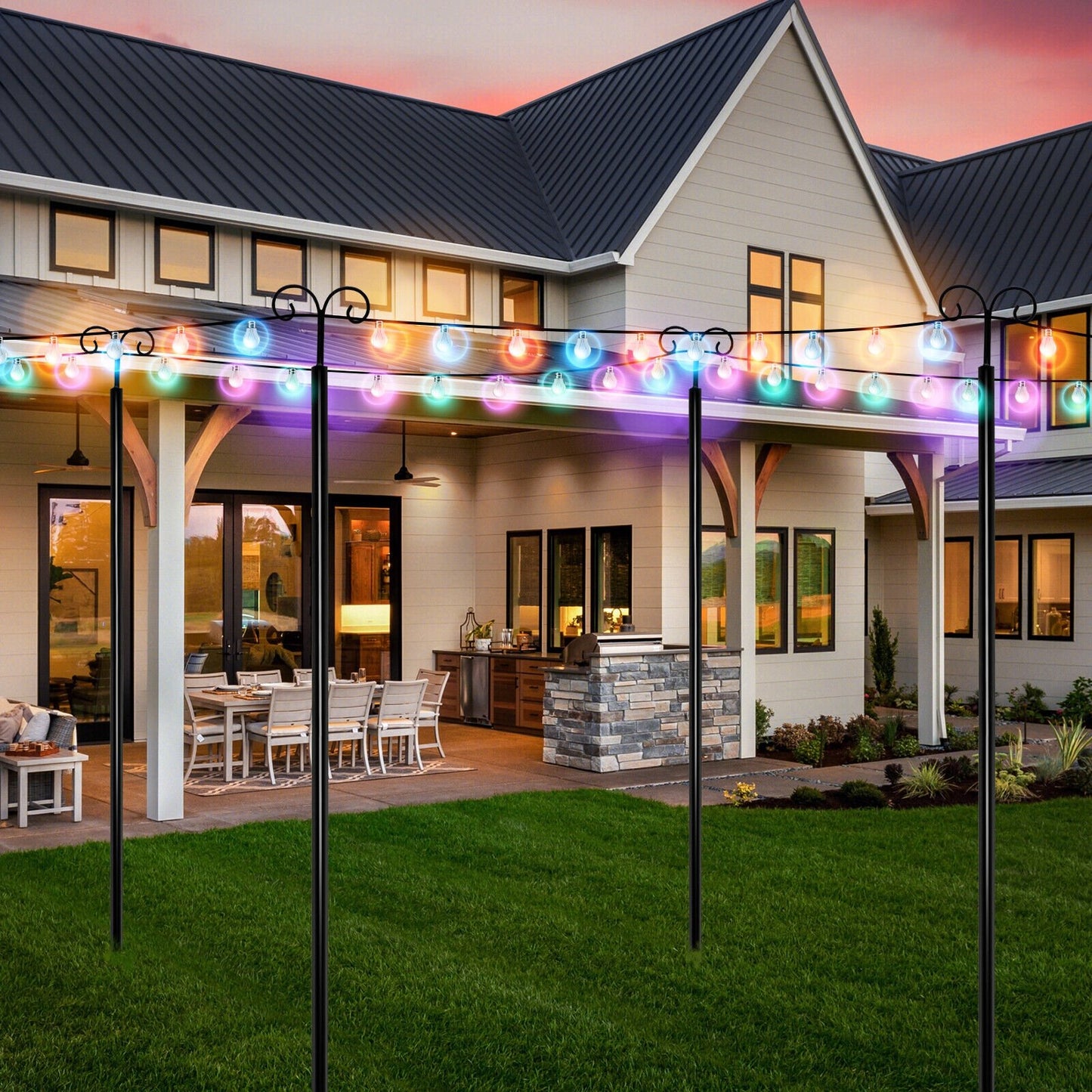 String Light Poles 2 Pack Outdoor Metal Poles with Top Arc Hook and 5-Prong Base-10 ft, Black Outdoor Decor   at Gallery Canada