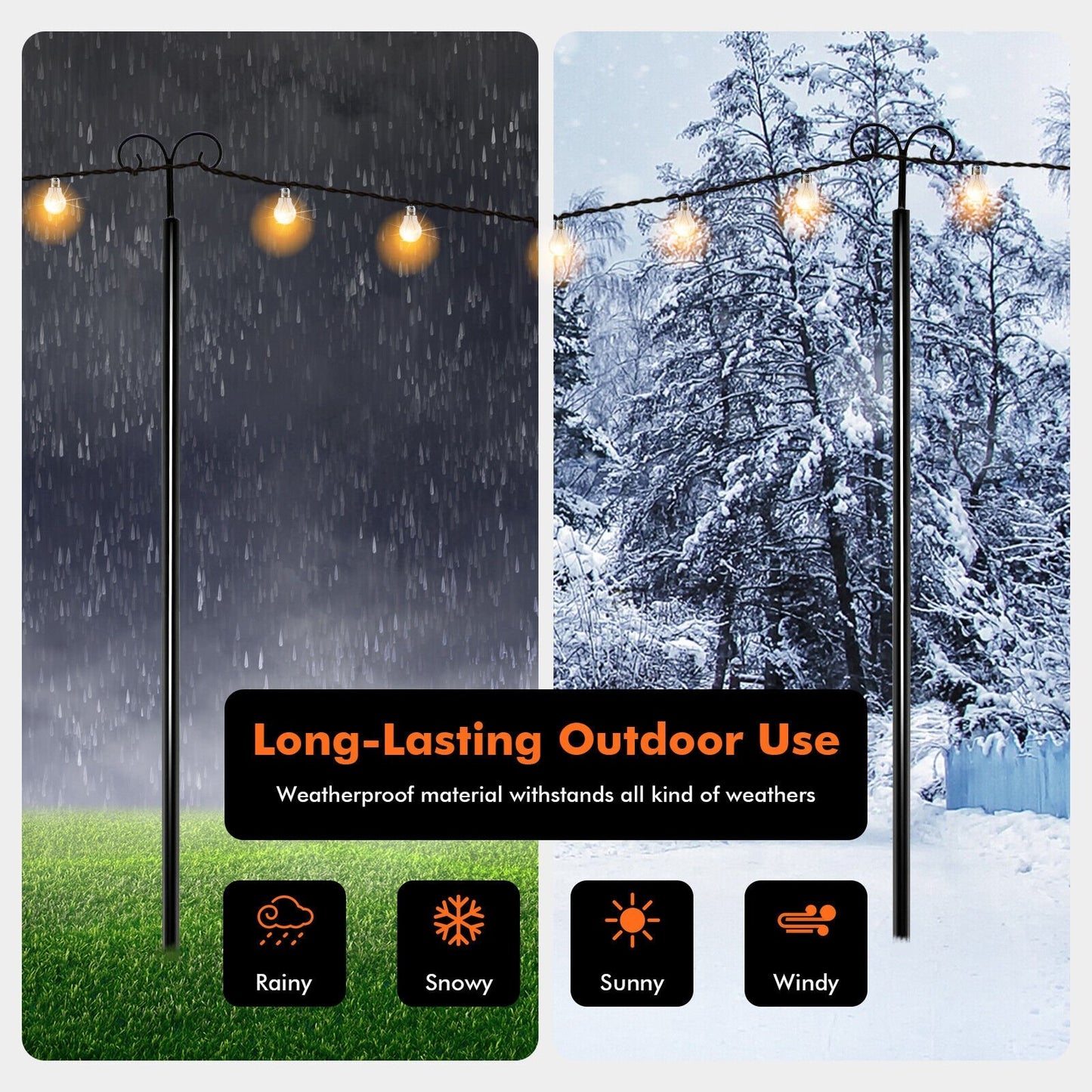 String Light Poles 2 Pack Outdoor Metal Poles with Top Arc Hook and 5-Prong Base-10 ft, Black Outdoor Decor   at Gallery Canada