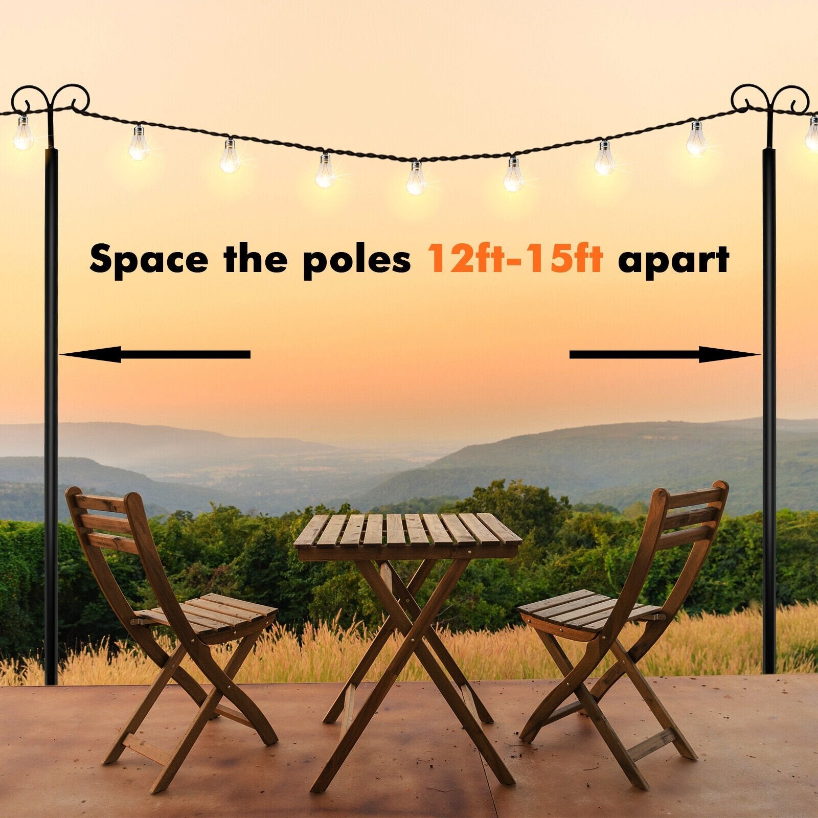 String Light Poles 2 Pack Outdoor Metal Poles with Top Arc Hook and 5-Prong Base-10 ft, Black Outdoor Decor   at Gallery Canada