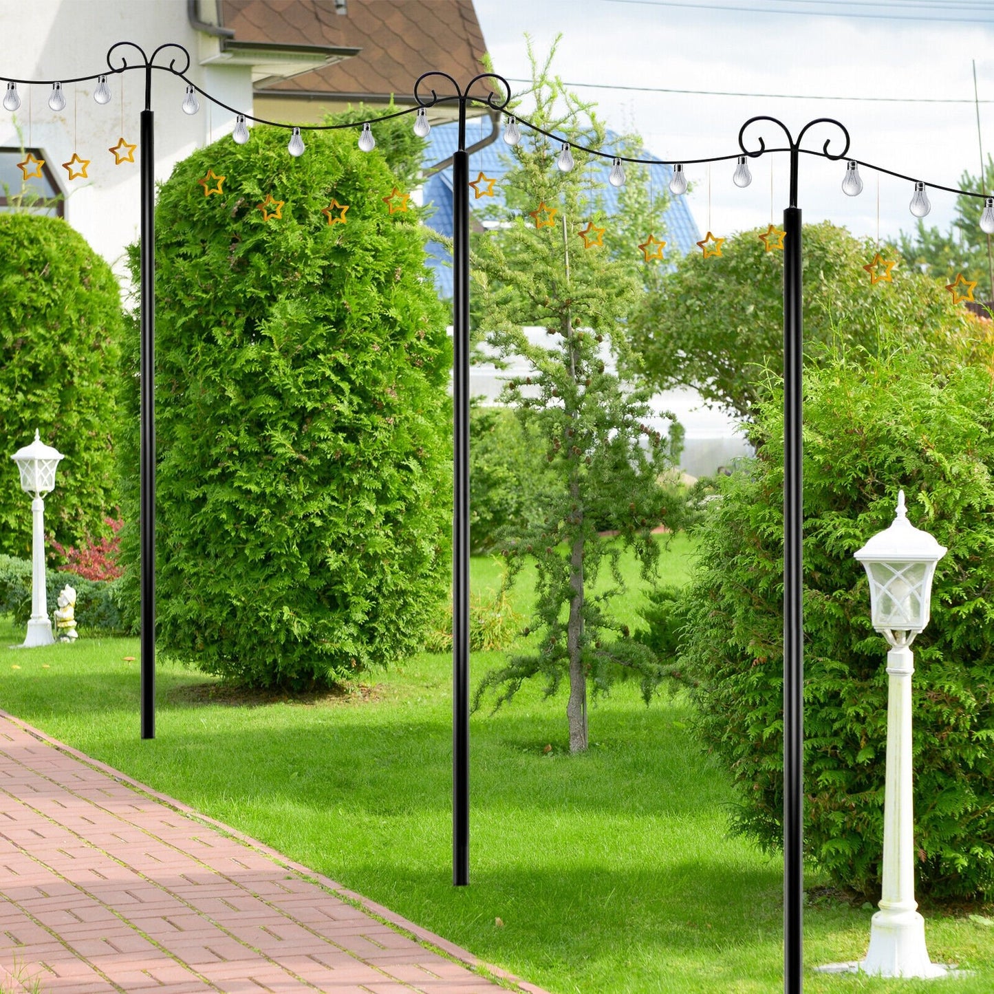 String Light Poles 2 Pack Outdoor Metal Poles with Top Arc Hook and 5-Prong Base-10 ft, Black Outdoor Decor   at Gallery Canada