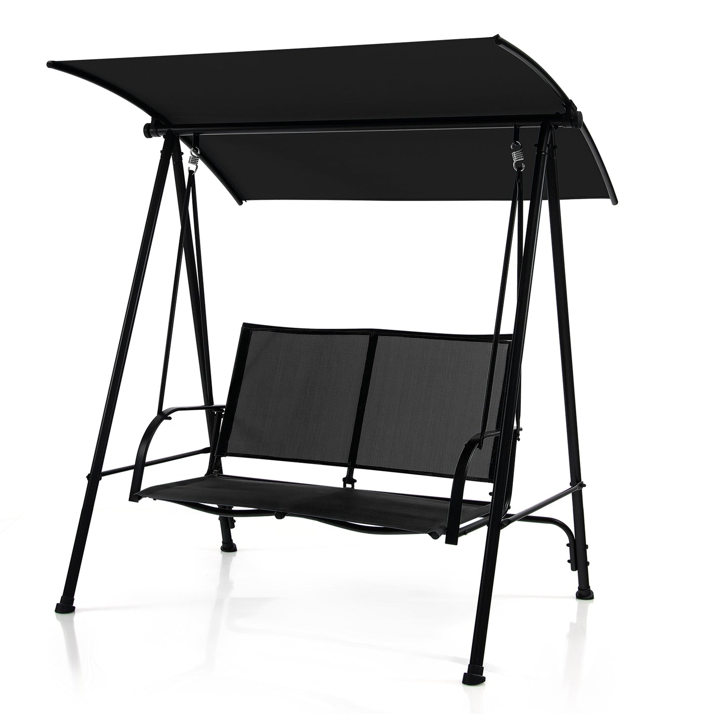 2-Seat Outdoor Canopy Swing with Comfortable Fabric Seat and Heavy-duty Metal Frame, Black - Gallery Canada