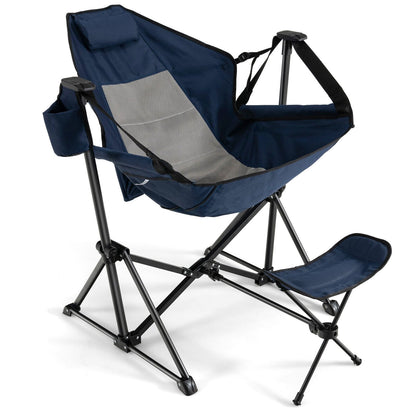 Hammock Camping Chair with Retractable Footrest and Carrying Bag, Navy Camping Furniture Navy  at Gallery Canada