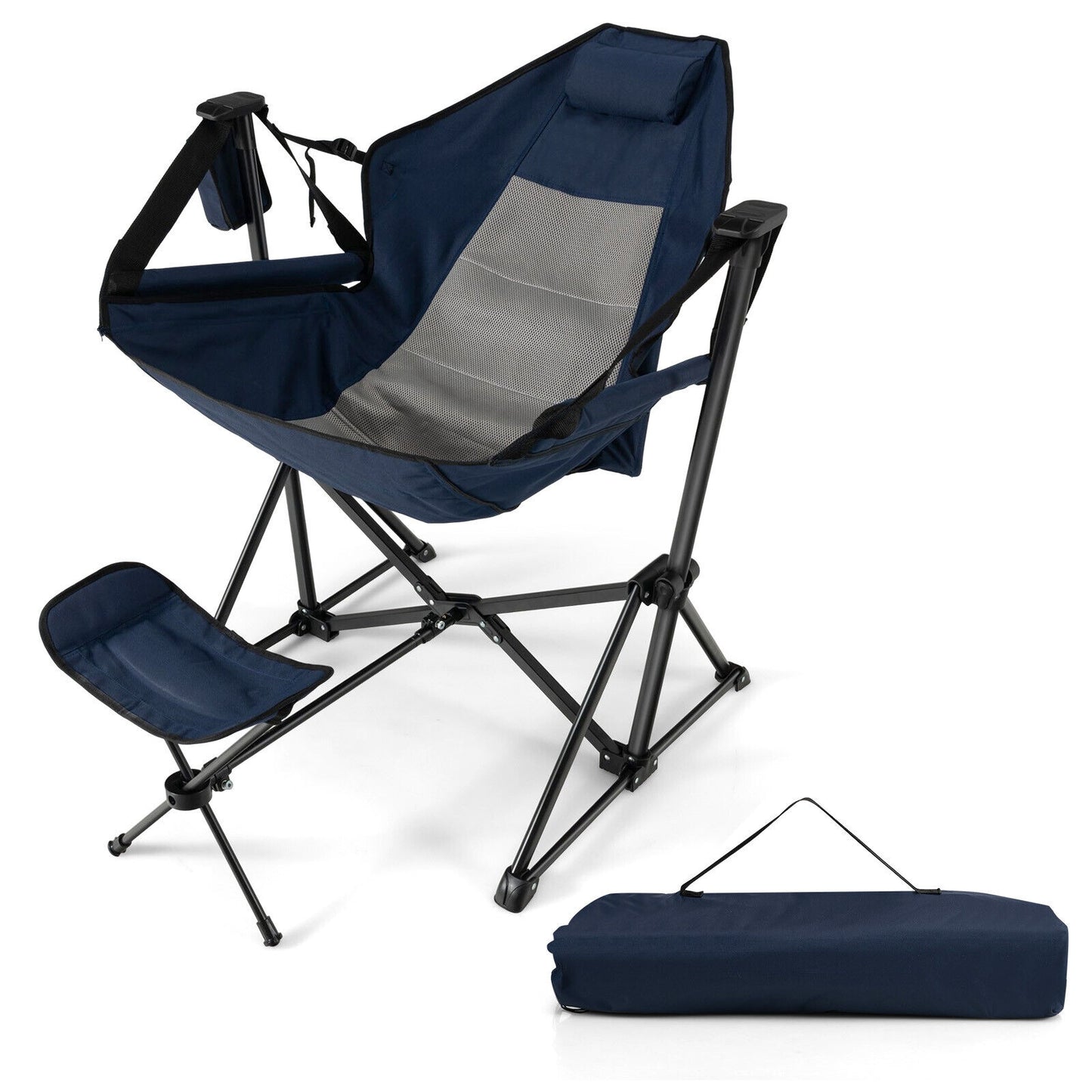 Hammock Camping Chair with Retractable Footrest and Carrying Bag, Navy Camping Furniture   at Gallery Canada