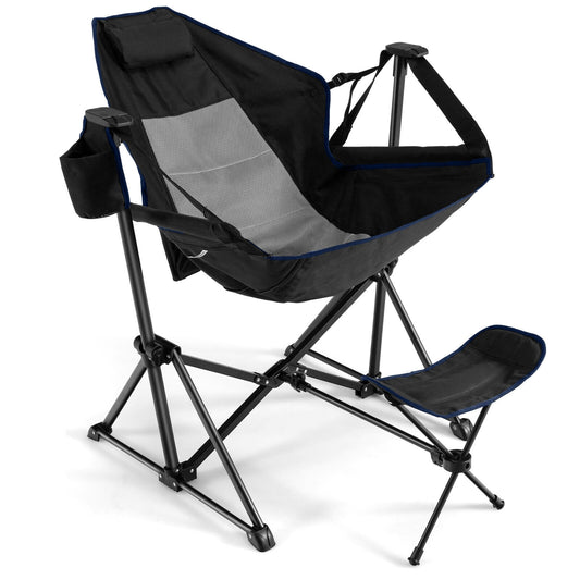 Hammock Camping Chair with Retractable Footrest and Carrying Bag, Black - Gallery Canada