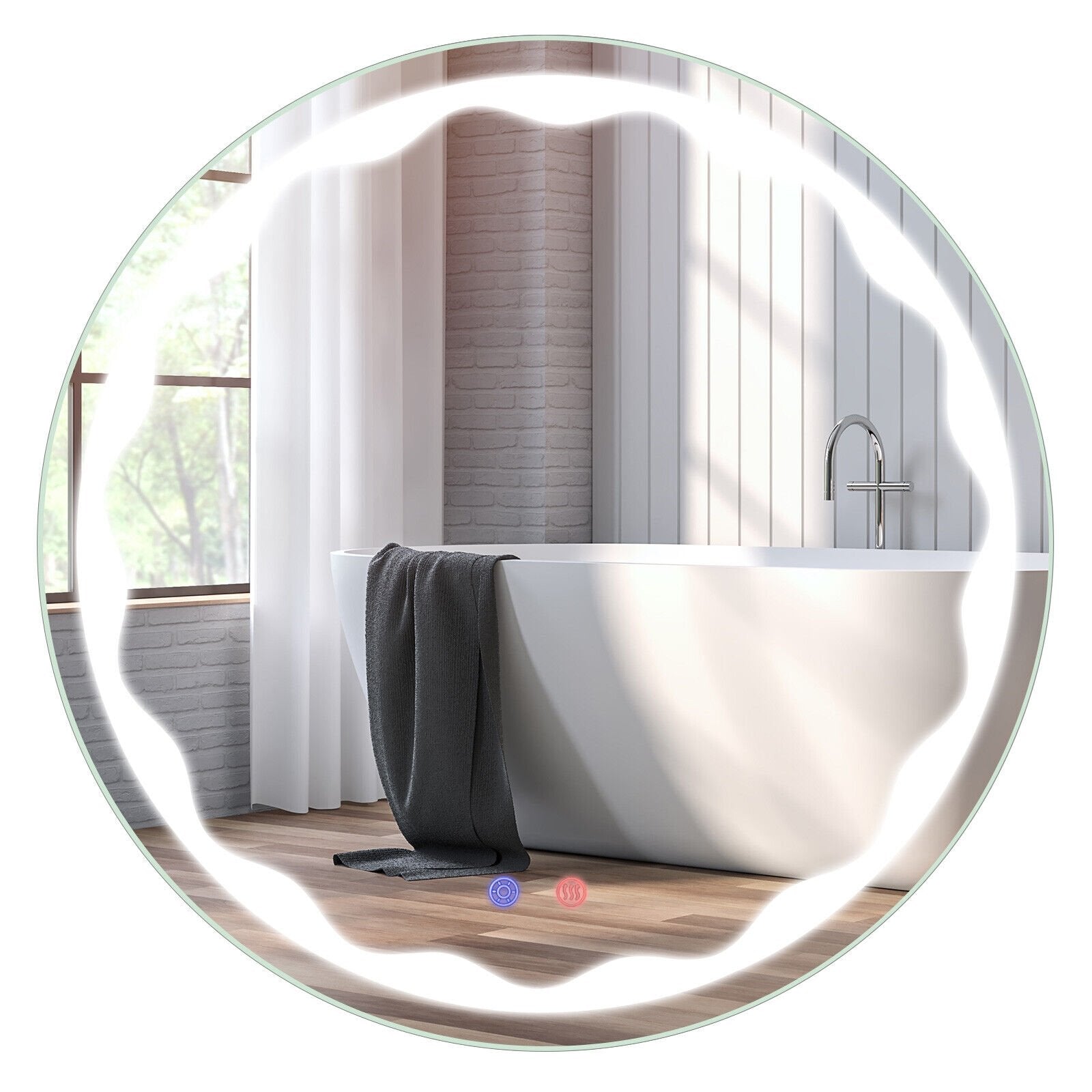 24 Inch Round Wall Mirror with 3-Color LED Lights and Smart Touch Button, Transparent Wall Mirrors at Gallery Canada