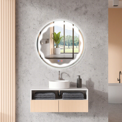 24 Inch Round Wall Mirror with 3-Color LED Lights and Smart Touch Button, Transparent Wall Mirrors   at Gallery Canada