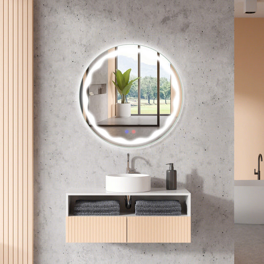 24 Inch Round Wall Mirror with 3-Color LED Lights and Smart Touch Button, Transparent Wall Mirrors Transparent  at Gallery Canada