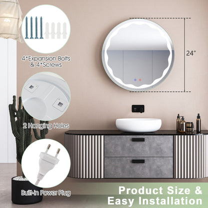 24 Inch Round Wall Mirror with 3-Color LED Lights and Smart Touch Button, Transparent Wall Mirrors   at Gallery Canada