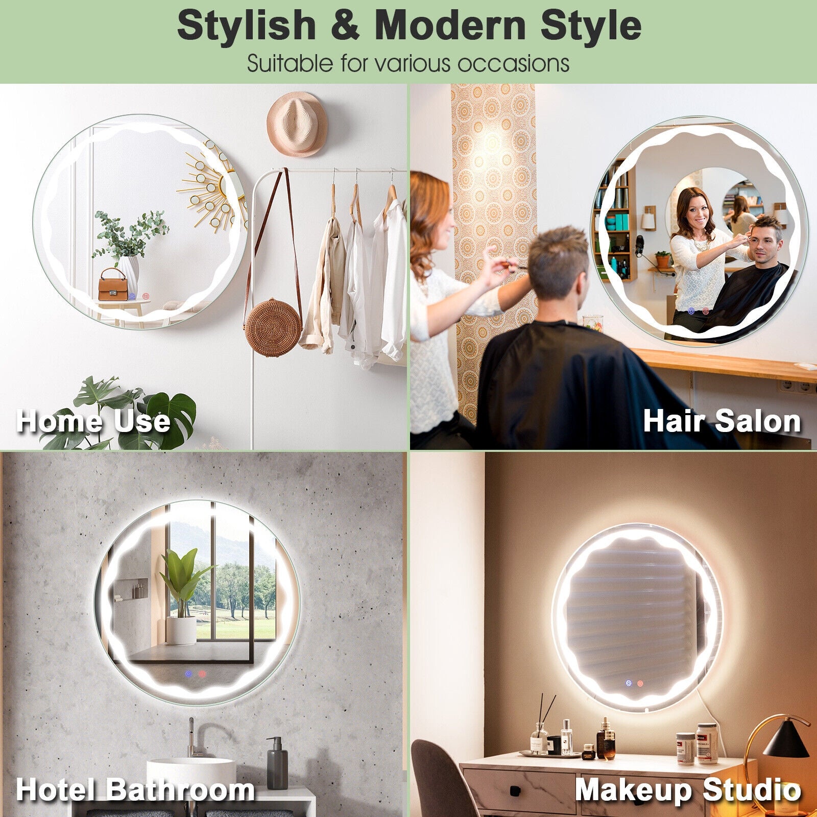 24 Inch Round Wall Mirror with 3-Color LED Lights and Smart Touch Button, Transparent Wall Mirrors   at Gallery Canada