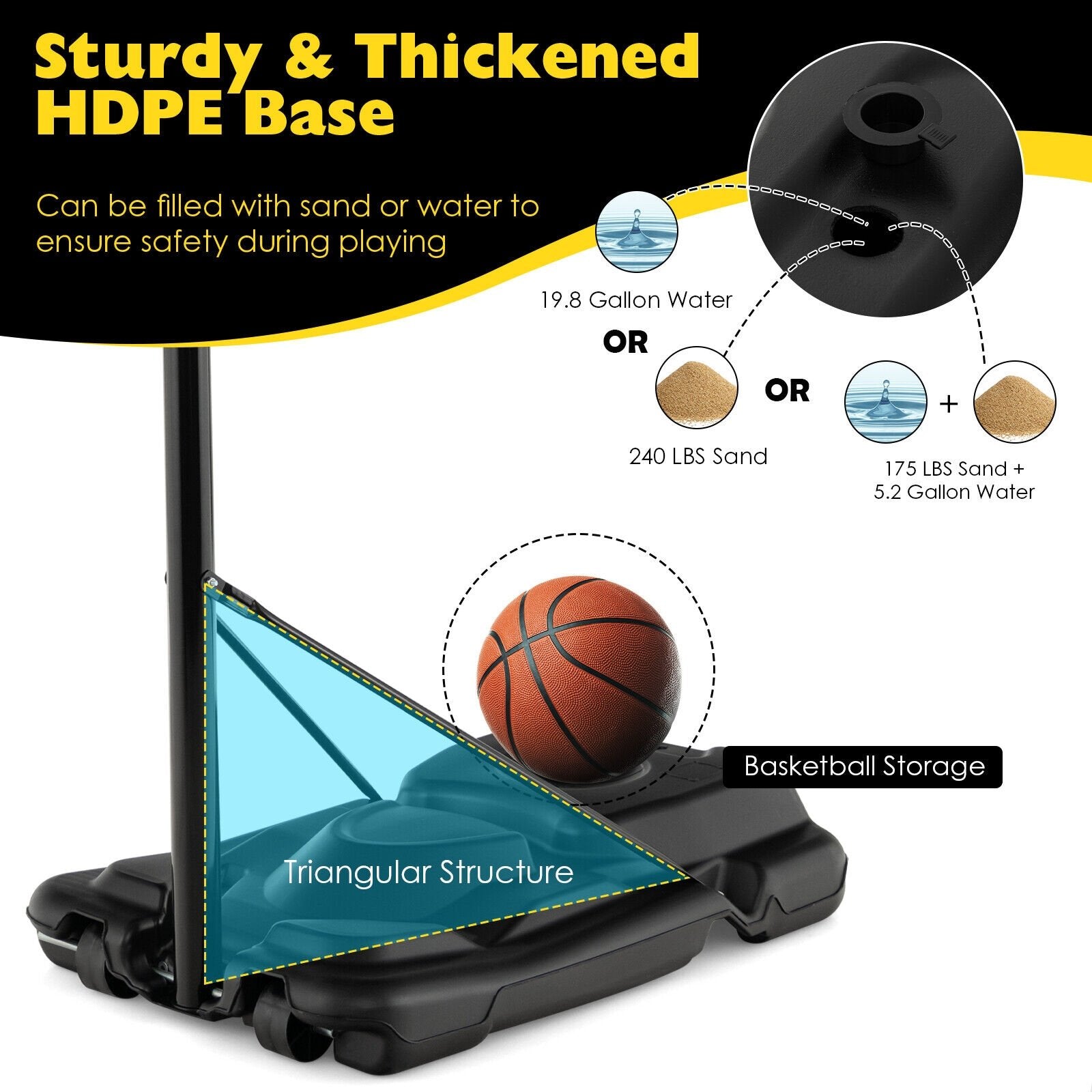 4.25-10 Feet Portable Adjustable Basketball Goal Hoop System, Black Sport Equipments   at Gallery Canada