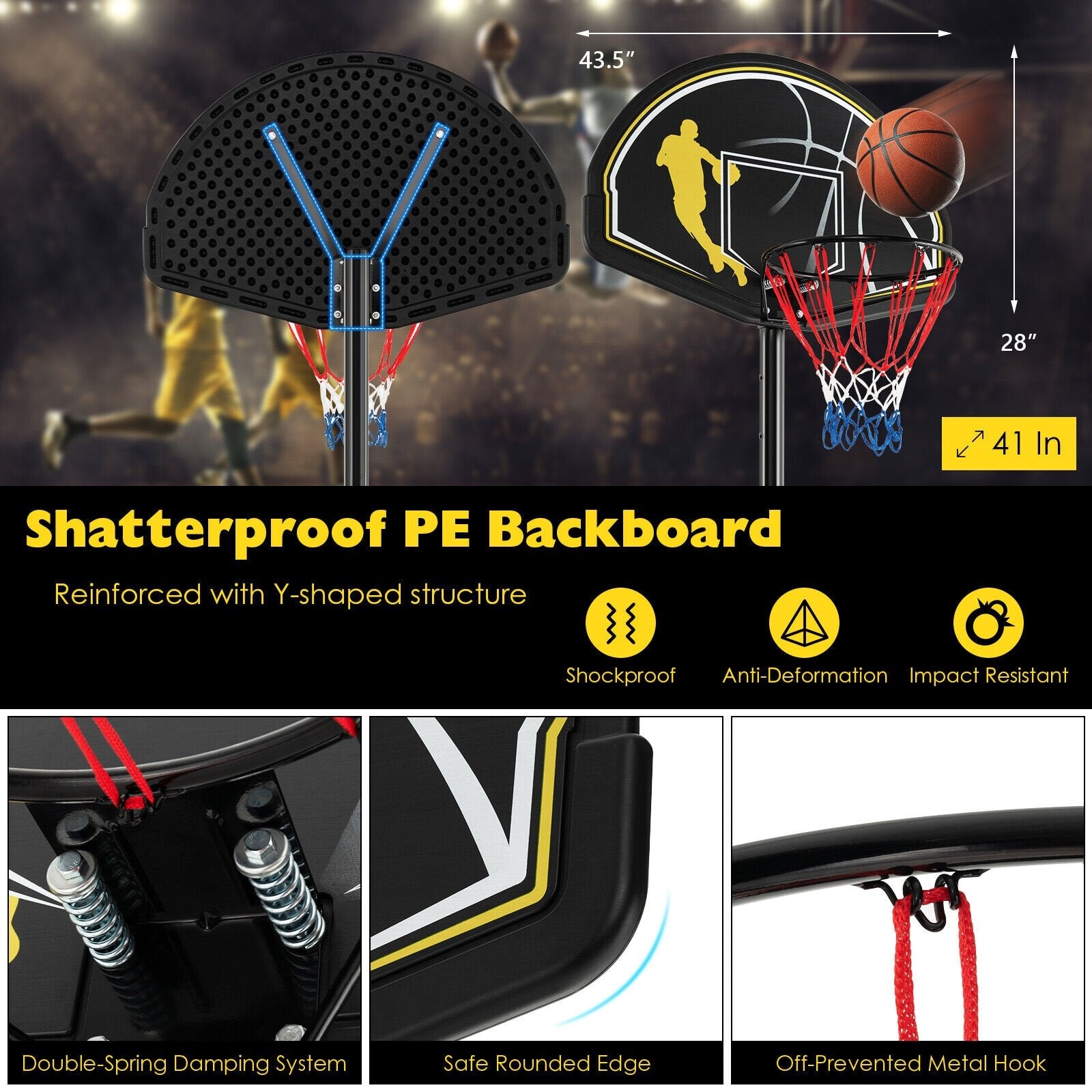 4.25-10 Feet Portable Adjustable Basketball Goal Hoop System, Black Sport Equipments   at Gallery Canada