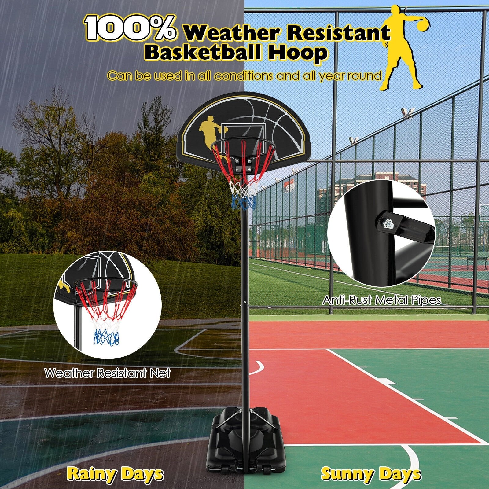 4.25-10 Feet Portable Adjustable Basketball Goal Hoop System, Black Sport Equipments   at Gallery Canada