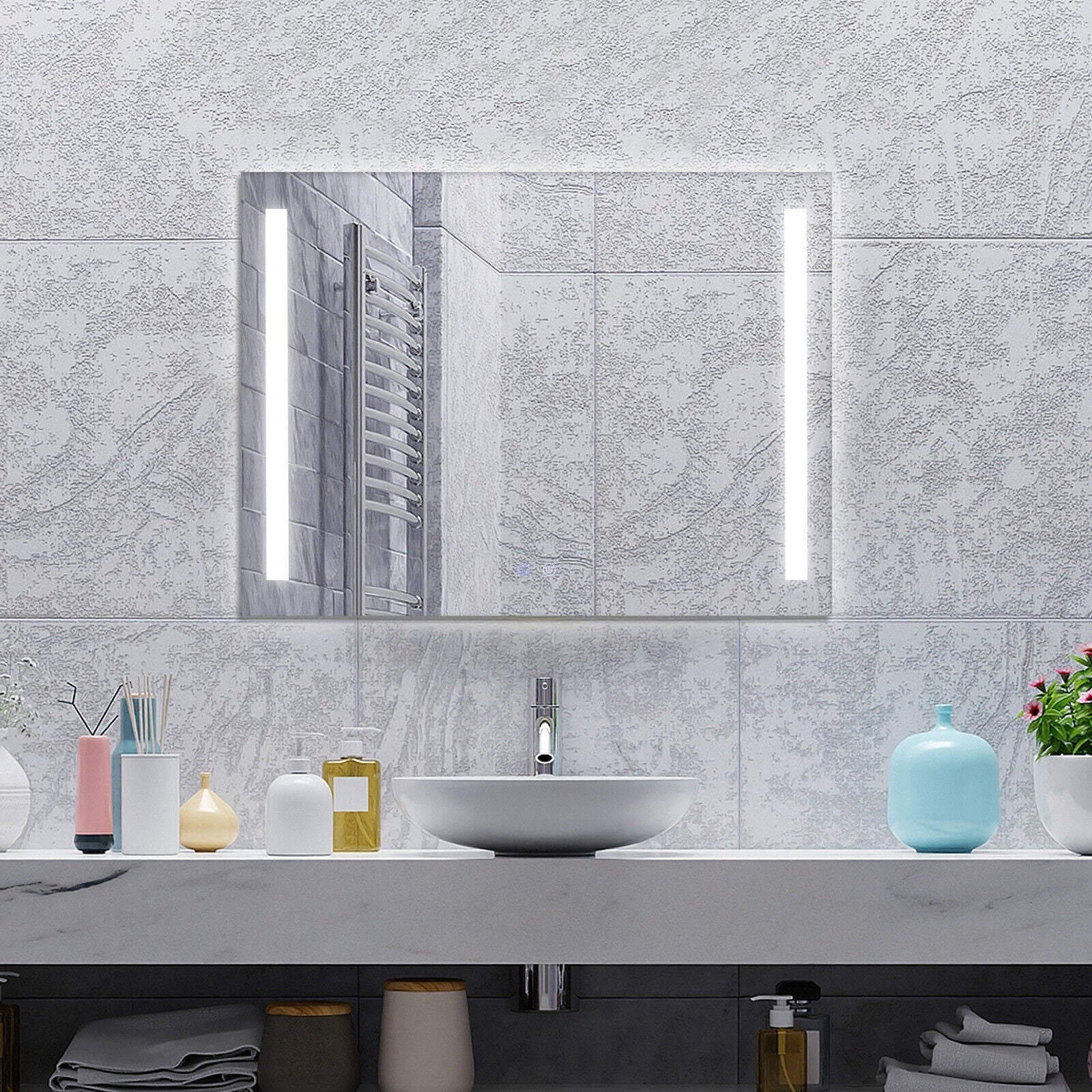 32 x 24 Inch Quadrate Wall Mirror with 3-Color Lights and Anti-Fog Function, Transparent Wall Mirrors at Gallery Canada