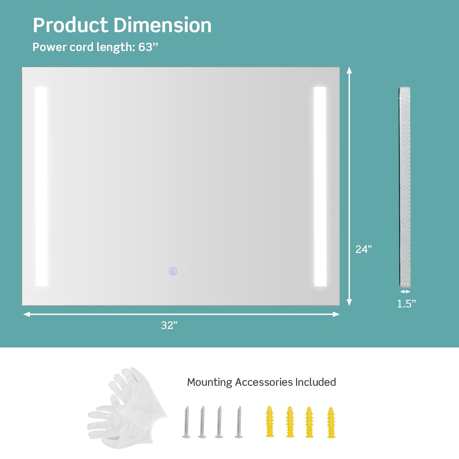 32 x 24 Inch Quadrate Wall Mirror with 3-Color Lights and Anti-Fog Function, Transparent Wall Mirrors at Gallery Canada